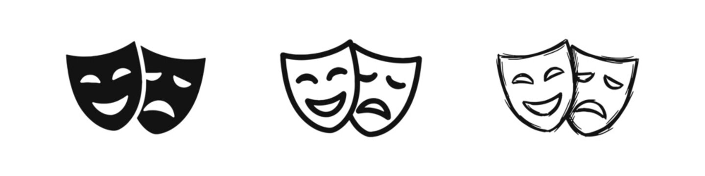 Theater Comedy and Tragedy Masks Icon Set - Drama and Performance Symbol