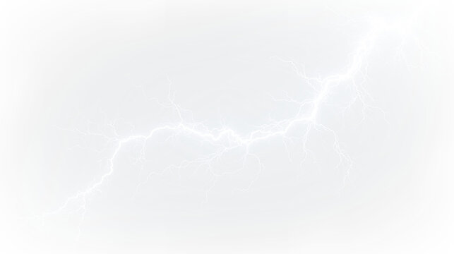 Blue and white lightning strikes across a clear background during a stormy night, light overlay, PNG