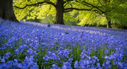 Naklejka premium bluebells forest floor trees