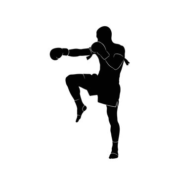 Silhouette of a Muay Thai fighter performing a knee strike.