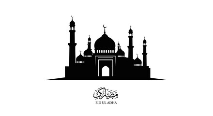 Fototapeta premium Eid ul Adha Black mosque, Islamic architecture, vector silhouette, religious building isolated on White Background vector