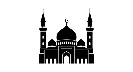 Fototapeta premium Eid ul Adha Mosque, Islamic Architecture, Black Silhouette, Religious Building isolated on White Background vector