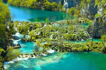 Tufa cascades formations at the lakes in Plitvice national park, Lika, Croatia in springtime © kato08