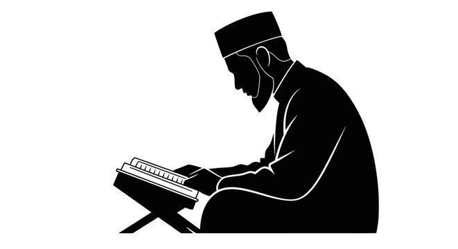 Eid ul Adha Black silhouette man playing keyboard, musician icon, music vector, minimalist design isolated on White Background vector