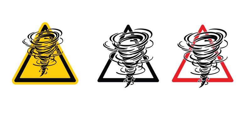 Ternado, hazard, warning sign. Storm wave and tree leaves. Hurricane waves. El Nino and La Nina concept. Very bad weather. Water spiral. Strong wind. hurricane, whirlwind, powerful and tropical.