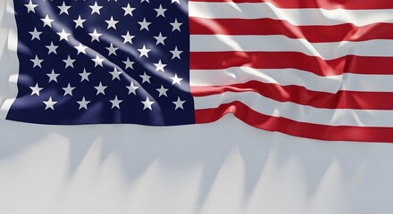 Fototapeta premium American flag waving on white background for 4th of July celebrations and patriotic events with copy space