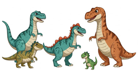A Group of Cartoon Dinosaurs Standing Together. © Mutmainah