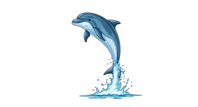 A blue dolphin leaps out of the water.