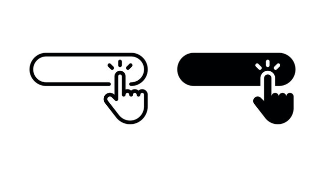 Hand clicking button icon set in outline and solid style for web interface and call to action