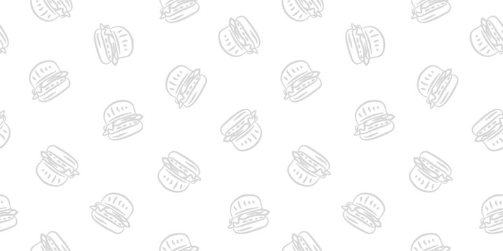 doodle burger pattern background. doodle fast food burger seamless pattern background. seamless pattern of burger in doodle style. Seamless Pattern of a Cheese Burger or Hamburger. hamburger pattern.