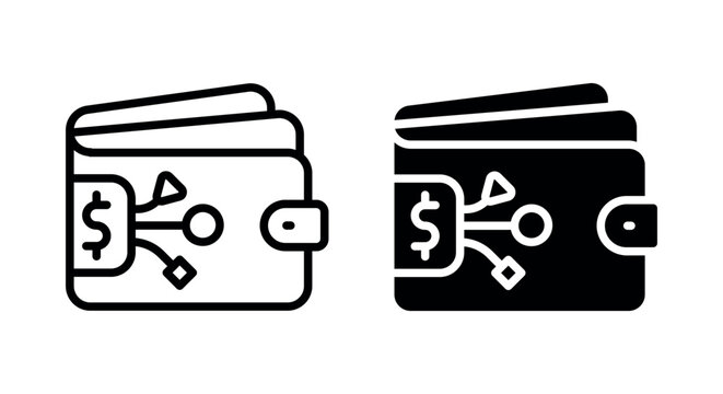 Digital e-wallet icon set with dollar sign and circuit for fintech and mobile banking