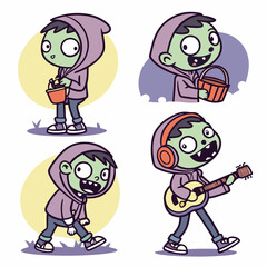 Fototapeta premium Ghoulishly Adorable Cartoon Zombie Characters Collection