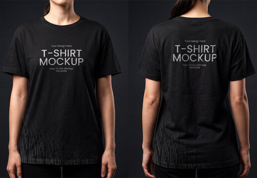 Front and Back Black T-Shirt Mockup