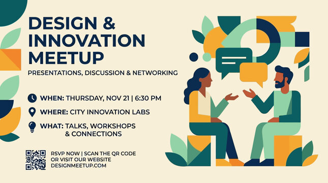 Design and innovation meetup event poster.