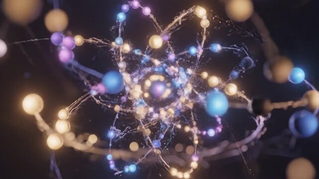 Abstract 3D Animation of Glowing Atomic Particle Orbits