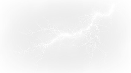 White lightning bolts create a striking effect isolated on transparent background with grey clouds during a stormy day, light overlay, PNG © Liubov