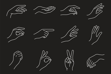 Fototapeta premium Hand thin line icons set. Hands, gesture icon. Editable stroke. Vector icon