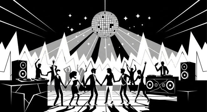 Silhouettes of People Dancing at Nightclub Party Scene.