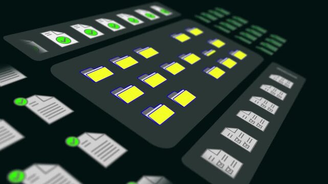 File data transfer and document management system showing AI database storage, cloud server security, machine learning processing, automated workflow, and futuristic cyberspace interface