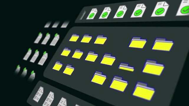 File data transfer and document management system showing AI database storage, cloud server security, machine learning processing, automated workflow, and futuristic cyberspace interface