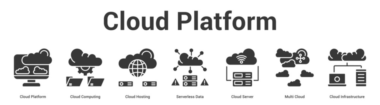 Cloud Platform web banner icon set vector illustration concept for business with icon of Cloud Platform, Cloud Computing, Cloud Hosting, Serverless Data, Cloud Server, Multi Clo.