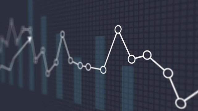 Gray arrow line stock chart with volume indicator showing market strategy, investment analysis, financial trend, business performance, economic index, and digital trading diagram concept