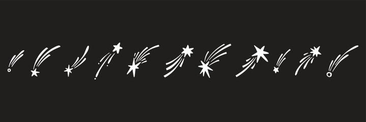 Star gold sticker icon collage set. Star icon sketch hand drawn line brush crayon texture vintage background. Cute kid magic twinkle sparkle, glow moon, space figure. Vector illustration © Daishin