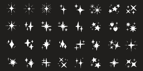Hand drawn star doodles and sparkles set. Collection of minimalist magic starbursts, twinkling elements and celestial shapes for social media and design © Daishin