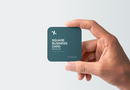 Hand Holding Square Business Card Mockup