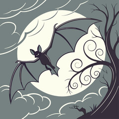 Fototapeta premium Spooky Vampire Bat Silhouette Vector – Eerie Gothic Creature in Flight