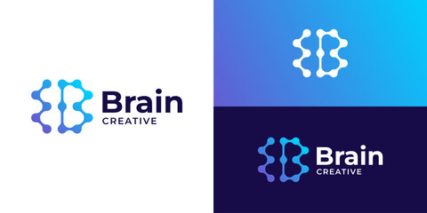 Modern brain creative logo template. Dot connection with letter B initial for brain logo design vector illustration. © Hi_std