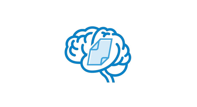 Brain icon with document represents cognition, innovation, and creative information processing