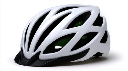 Fototapeta premium White bicycle helmet with green accents for commuter cycling safety and sports equipment concept