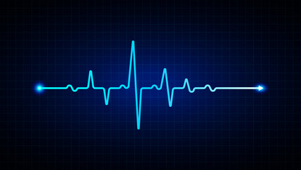 Neon blue heart rate signal pulse line on dark blue, medical background © UniQ Stock