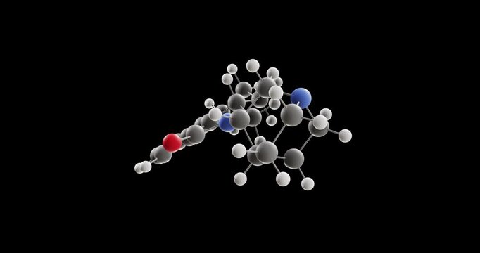 Palonosetron molecule, rotating 3D model of antiemetic agent, looped video on a black background
