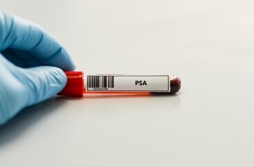 Obraz premium Blood sample tube for prostate specific antigen (PSA) test analysis.