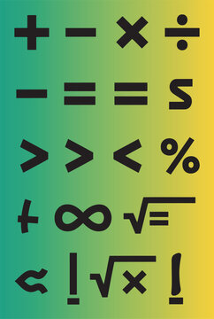 Colorful collection of mathematical symbols and operators isolated on gradient background