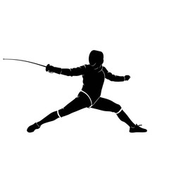 Fototapeta premium Fencer in silhouette lunging with sword ready for attack.