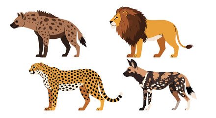 Obraz premium Collection of African Safari Animals - Lion, Hyena, Cheetah and Wild Dog Illustrations