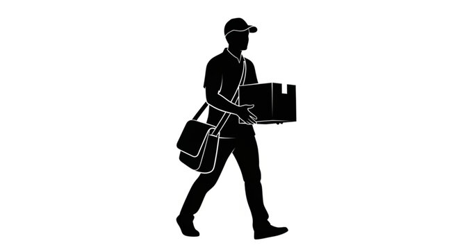 Male Courier Walking with Package and Bag in Hand.