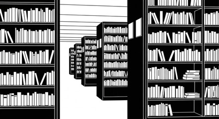Multiple Bookshelves Filled with Books in Library. © izas