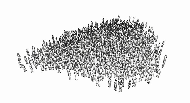 Aerial view sketch of a large crowd of simplified human figures