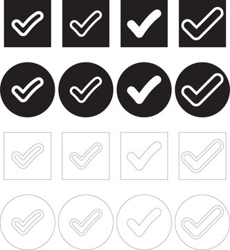 Collection of white check mark on black and white backgrounds