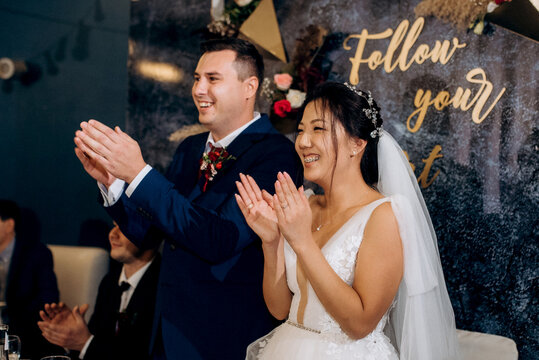 portrait of the newlyweds at the presidium