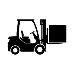 Fototapeta premium Forklift truck silhouette carrying a box