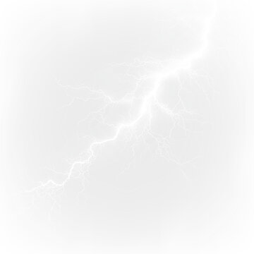 White bright lightning bolt strikes isolated on transparent background with white smoke effects in the air, light overlay, PNG
