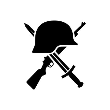 Military Helmet and Crossed Rifle and Bayonet