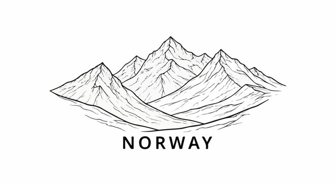 Stylized line art of a mountain range with the word NORWAY below