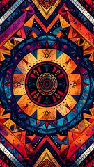 Obraz premium Vivid, symmetrical geometric design with intricate details and vibrant color