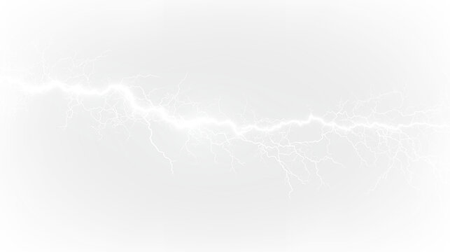 White lightning bolt isolated on transparent background for graphic design use in various projects, light overlay, PNG